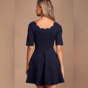 Lulus Tip The Scallops Scalloped Skater Women’s Size S Navy Blue Mini Dress.